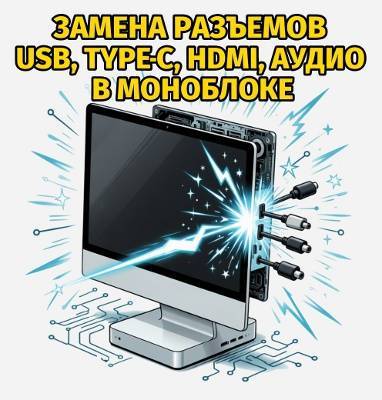 Замена разъемов USB, Type-C, HDMI, аудио в моноблоке