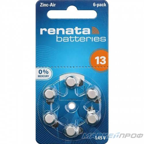 Батарейки для слухового аппарата Renata ZA13 / PR48, 6 шт Zinc Air