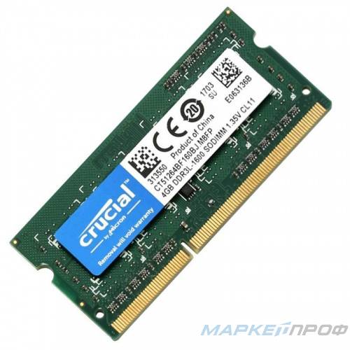 Оперативная память DDR3L 4 ГБ 1600Mhz so-dimm Crucial CL11 CT51264BF160BJ (Б/У)