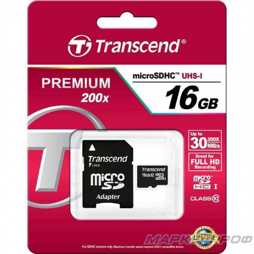 Карта памяти Transcend microSDHC 16 ГБ